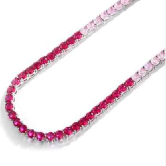 20 Ctw Simulated Ombre Ruby Pink Sapphire 14K White Gold Plated Tennis Necklace - Picture 2 of 6